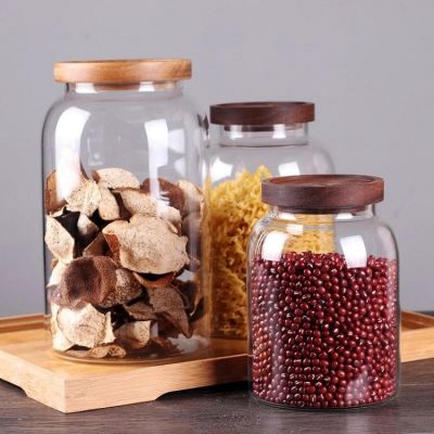 Big Food Container Gallon Storage Jar Spices Glass Container Glass Jars with Wood Lids Cookie Organizer Kitchen Storage Tank