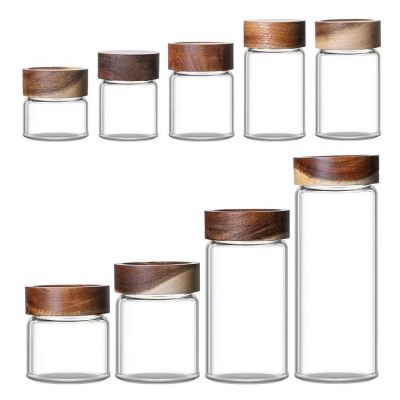 Glass Storage Jar with Wooden Lid Glass Storage Canisters Kitchen Canisters For Tea,Coffee Bean,Sugar,Candy,Cookie,Spice