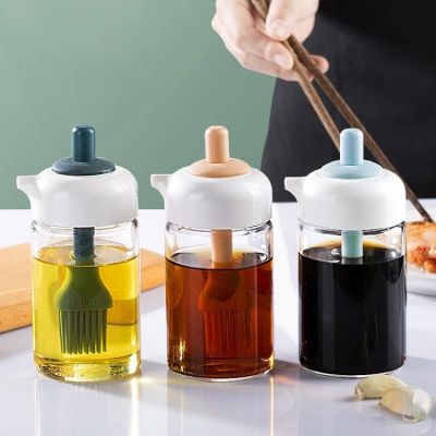 Spice Organizer Glass Oil Bottle With Brush Vinegar Bottle Sauce Container Pot Spice Jar Cooking Oil Brush Kitchen Supplies