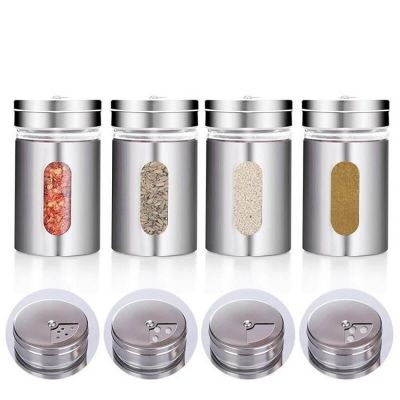 Spice Jar Stainless Steel Glass Pepper Shaker Bottle Seasoning Condiment Seal Storage Bottles Cooking Kitchen Tools 82*50mm