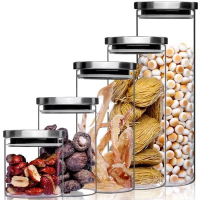 Container for Cereals Glass Jars with Stainless Steel Cover Glass Spice Jars Storage Tank Food Contain Coffee Bean Jars