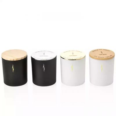 200ml 320ml 440ml luxury round lidded Frosted white candlesticks oil tin Aromatherapy wax glass candle jar customizedLOGO