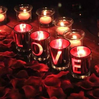 Valentine's Day romantic love atmosphere rose gold and silver candle jar electroplating aromatherapy glass candlestick