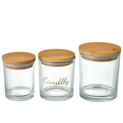 cylindrical transparent glass candle jar aromatherapy wax soybean wax candlestick oil jar Zinc alloy metal lid wood lid