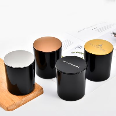 Round Matte Black Matte White Frosted Empty Glass Candle Jars With Bamboo Wood Metal Lid