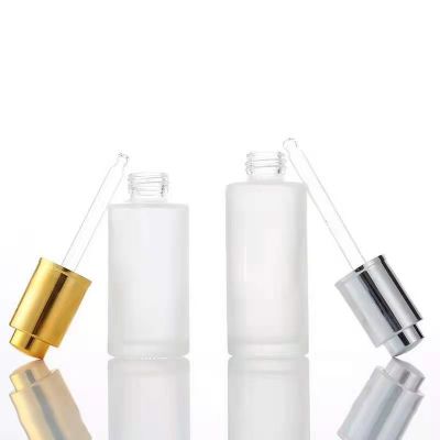 Flat Shoulder Frosted Glass Cosmetic Dropper Bottle Customize Skin Care Packaging