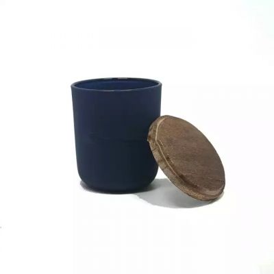 New color dark blue 5oz votive glass candle holder empty candle jar with wood lid