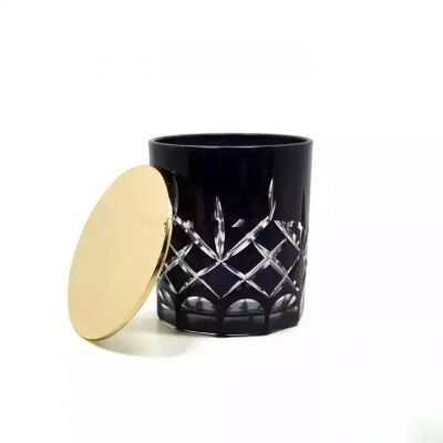 Luxury glass candle holder unique candle jar with gold lid matte black candle jar many sizes with wooden mental lids