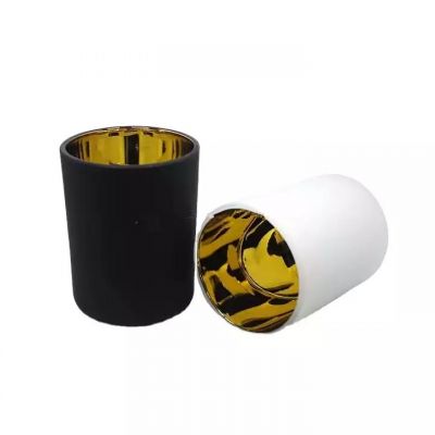 matte white black metallic gold interior glass candle jar holder with metal lid