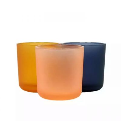 8 oz round bottom Translucent Frosted Amber Grey Glass Candle Jar Holder With Wooden Lid
