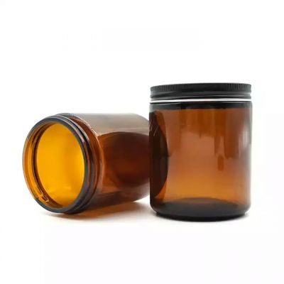 Wholesale Amber Empty Apothecary Candle Holder Jars Container Glass with Lid in Bulk