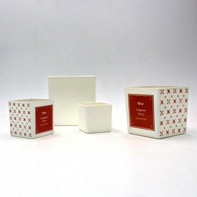 custom size luxury modern empty frosted white square glass candle jar holder vessel small candle container matte white