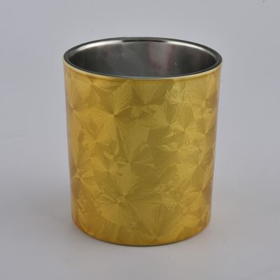 Luxury 300ml gold metal effect outside cylinder glass candle jar in stock for supplier