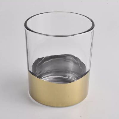 Handmade straight glass candle jar with golden bottom