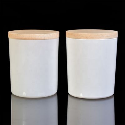 12oz Glass white candle jars rose gold jars with wood lid
