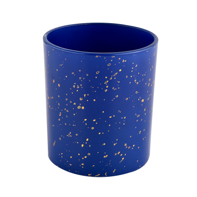 Golden blue glass jar candle vessel for gift in bulk