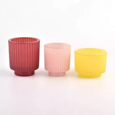 Newly design pink 170ml vertical step glass candle jar for home deco