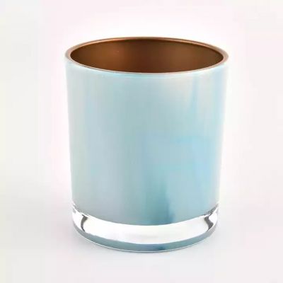 new arrival marble blue glass candle vessel with golden inside