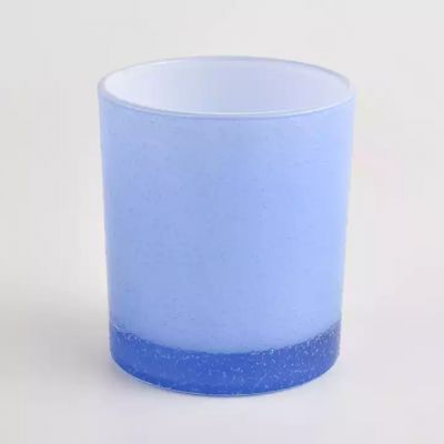 Supplier 300ml blue and white color cylinder glass candle jar in bulk