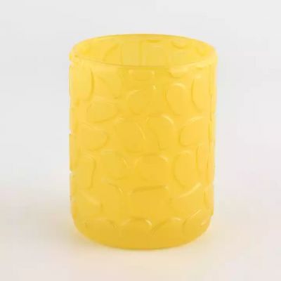 luxury solid yellow glass candle jar with emboss logo in bulk