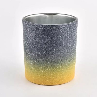 luxury ombre color glass candle jar metal color inside