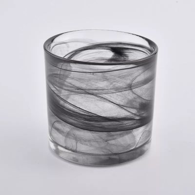 Luxury black color material cylinder glass candle holder for wholesale