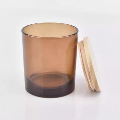 8oz Amber Glass Candle Jar with Wooden Lid for Home Decor Wholesales