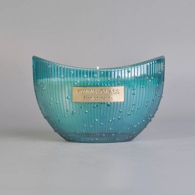 Luxury green boat shape glass candle holder