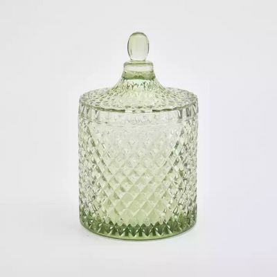 570ML diamond effect spring green luxury glass candle jar with lids for supplier