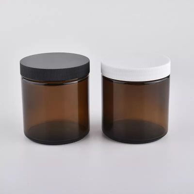 hot sales amber glass candle jar with lid