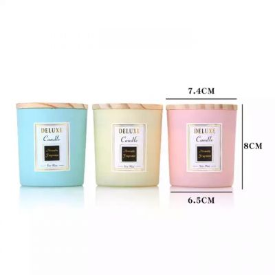wholesale 7oz matte frosted glass candle jar with wooden lids candle container vessels matte colored