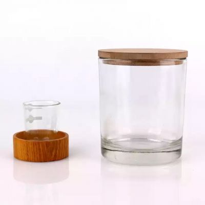 12oz 350ml Cylinder thick bottom clear glass candle jar with wooden lid