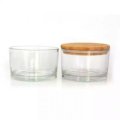 16oz 500ml glass candle jar with wooden lid empty glass candle holders with lid