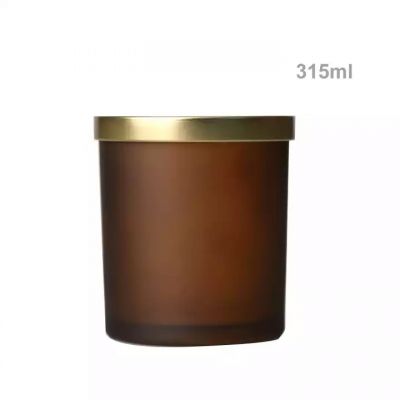 300ml 10oz empty grey frosted glass candle jar vessel container with wooden lid or metal lid for candle making