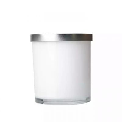 candle jars wholesale 300ml 10oz glossy white glass candle containers vessel with metal lids for candle making DIY gift