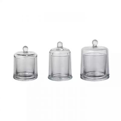 Wholesale empty 7oz 10oz 12oz clear glass bell shape candle jars with glass dome lid for candle making DIY decoration
