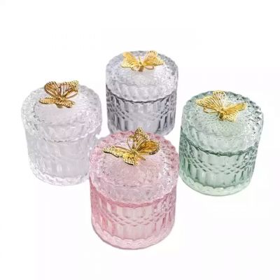 Luxury golden butterfly lid candle jar glass belt lid wholesale