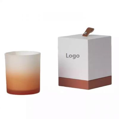 Gradual color matte orange candle jar glass with lid wholesale