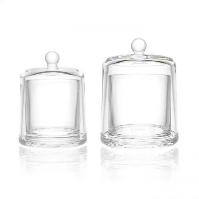 Fashionable transparent golden bell jar candle container small candle jar glass with glass cover