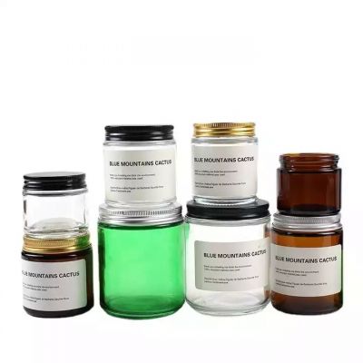 Simple design 100g 200g 300g glass candle cup transparent amber green candle jar with screw lid