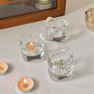 Unique design tabletop decoration transparent decorative small candle jar glass with lid