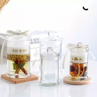 Luxury transparent empty glass scented candle container 100ml 350ml candle jar with cover glass