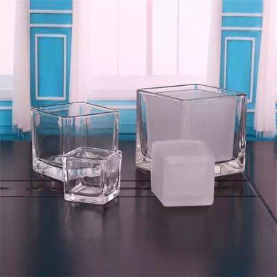 Best selling transparent frosted square candle jar glass with lid in different specifications