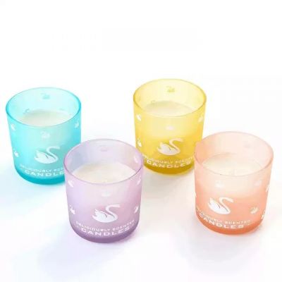 Custom creative gifts multicolor frosted small glass candle jar glass with lid