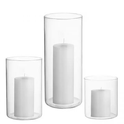 High quality straight tube smooth transparent candle jar glass with lid