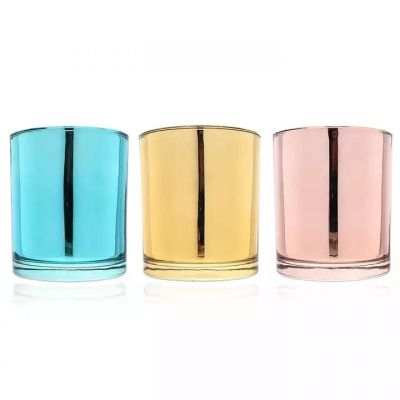8oz 10oz Luxury Iridescent Plating empty glass electroplated candle jars with wooden lid