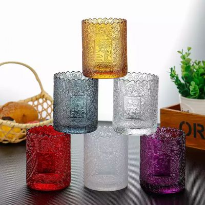 luxury Custom Color unique style 8oz 10oz empty Glass crystal candle holders with wood Lid