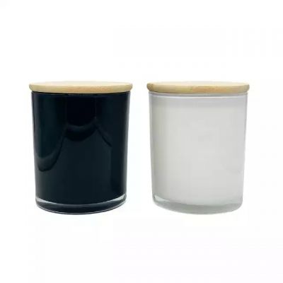 Factory wholesale 15oz inner spray white and inner spray black glass candle jar can be matched with bamboo lid