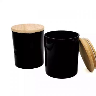 Black 10oz empty glossy scented candle holder jars with lid