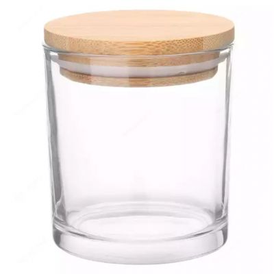 Wholesale 12oz straight side glass candle jar with bamboo lid for candle making